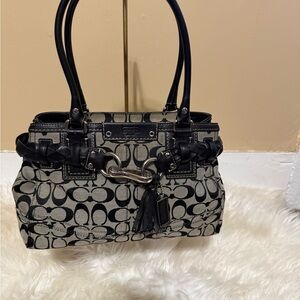 Coach Black and Khaki Signature Canvas Tote Shoulder Bag